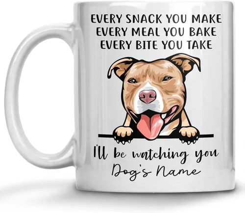 Taza de café personalizada con nariz roja American Pit Bull, Every Snack You Make I'll Be Watching You, tazas personalizadas para perros para mamá