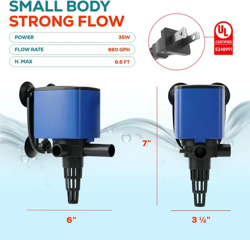 Miniatura 2 de Aqua Dream 475 GPH Aquarium Powerhead - Bomba de filtro sumergible 3 en 1 con oxigenación de aire y flujo ajustable, bomba de circulación de agua