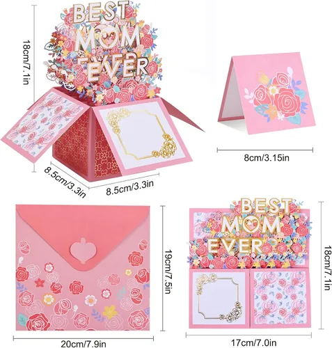 Miniatura 2 de POPGIFTU Paquete de 3 tarjetas emergentes 3D para el día de la madre con sobres y etiquetas de mensaje, juego de tarjetas de felicitación de ramo