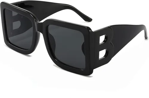 Miniatura 50 de PORADAY Gafas de sol cuadradas grandes de moda para mujeres y hombres, marco grueso negro de lujo, gafas de sol modernas con montura grande