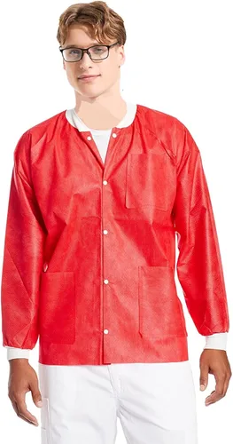 Miniatura 18 de Paquete de 10 chaquetas desechables de laboratorio, chaqueta médica reutilizable hasta la cadera, unisex, con puños de punto y bolsillos