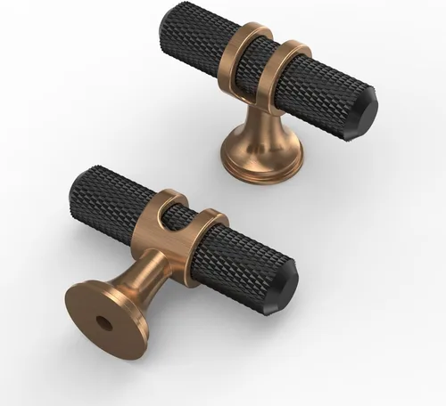 Miniatura 50 de Asidrama - Paquete de 10 manijas para gabinete de cocina de 3 pulgadas (76mm) de color negro mate y bronce champán, tiradores para gabinete