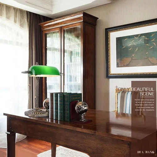Miniatura 4 de Vintage Green Glass Shade Table Lamp Industrial Gold Iron Body Light Fixture with Pull Chain Desk