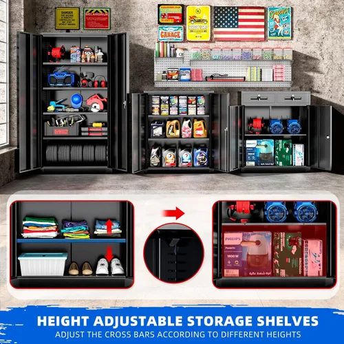 Miniatura 4 de Pataku Gabinete de almacenamiento de metal con puertas y estantes de ajuste, armarios de garaje de 36 pulgadas con cerradura para el hogar, oficina