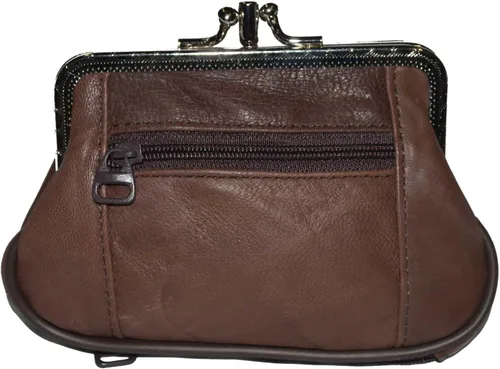 Miniatura 16 de Leatherboss - Cartera de piel auténtica con doble marco y bolsillo con cremallera