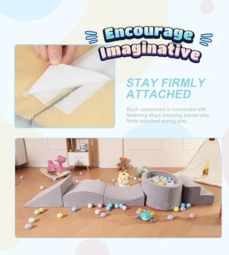 Miniatura 3 de Elftopia Bloques de Escalada de Espuma con Fosa de Pelotas Diseñados para Niños Pequeños de 1 a 3 Años - Excelente para Gatear en Interiores, gris-5