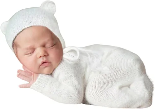 Miniatura 20 de Accesorios para sesión de fotos de bebé recién nacido, sombrero de punto de ganchillo, disfraz, sombrero de rayas, pantalones, mono, accesorios
