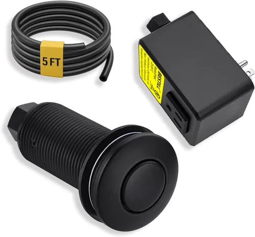 BESTILL Kit de Interruptor de Aire para Fregadero de Triturador de Basura con Salida Única, Botón Pulsador de 3.6 Pulgadas de Largo Negro Mate con