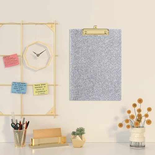 Miniatura 6 de Piasoenc Portapapeles de Acrílico, Portapapeles con Purpurina de Moda con Clip Dorado de Perfil Bajo, Diseñado para Uso en Aula, Escuela y Oficina