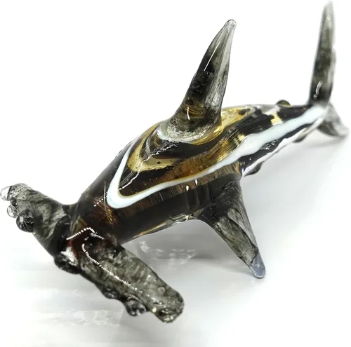 Miniatura 18 de Hammerhead - Figuras en miniatura de tiburón, animales marinos, pintadas a mano, arte de vidrio soplado, adornos dorados, regalo coleccionable