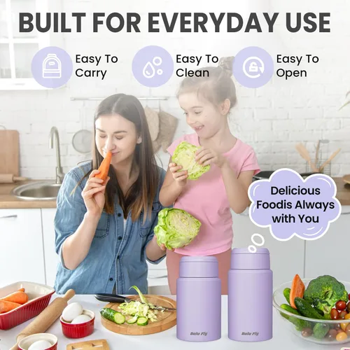 Miniatura 4 de Paquete de 2 termos de sopa para comida caliente para adultos, tarro de comida aislado, recipientes térmicos al vacío de acero inoxidable con bolsa