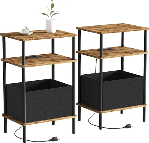 Miniatura 11 de Mesa auxiliar pequeña con estación de carga, mesa auxiliar para espacios pequeños, mesita de noche delgada con tomacorriente, sofá junto a la mesa