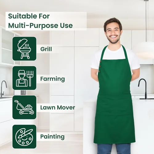 Miniatura 7 de Delantal de cocina de algodón resistente a las gotas de agua con delantales ajustables para mujer con bolsillos 8 opciones de color para cocinar