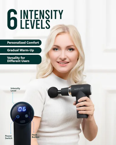 Miniatura 5 de Pistola de masaje InClover Life con mango extraíble para masaje muscular de tejido profundo – masajeador manual de percusión con calor para espalda