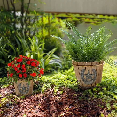 Miniatura 2 de Macetas de resina retro de herradura de vaquero occidental con agujeros de drenaje, decoración del hogar al aire libre (juego de 2) Agujeros