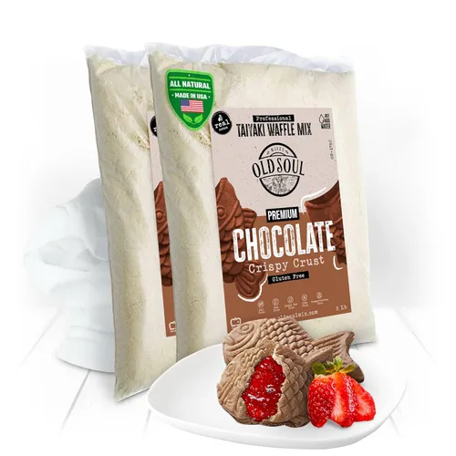 Miniatura 11 de OldSoul Professional Taiyaki Waffle Mix Sin gluten y vegano Crujiente Sabor chocolate 5 libras 84 waffles (5 libras, sin gluten y vegano)