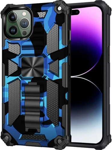 Miniatura 32 de CCSmall Funda de camuflaje para Apple iPhone 14 para hombres, protección resistente a prueba de golpes con función atril para iPhone 14 MC verde