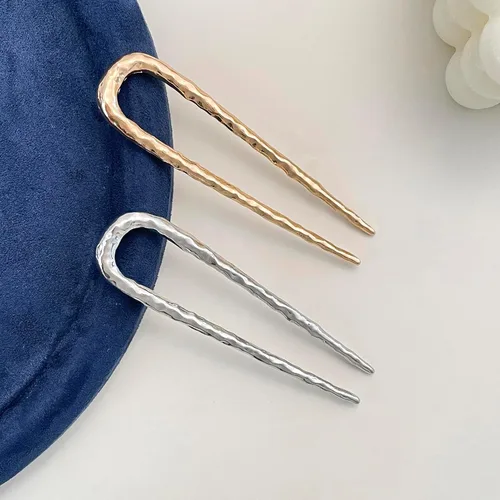 Miniatura 5 de 2 horquillas francesas de metal en forma de U para mujer, bonitas horquillas onduladas para cabello largo, horquillas medianas plateadas doradas