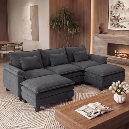 URRED Sofá modular de gran tamaño, 122 pulgadas en forma de U moderno y cómodo sofá nube con otomana móvil y almohadas, sofás de asiento profundo
