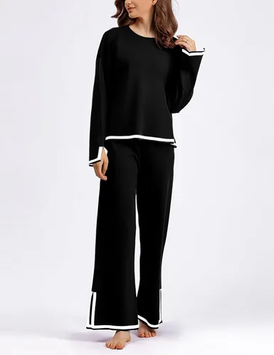 Miniatura 2 de Yidarer Conjunto de 2 piezas de punto para mujer, suéter de manga larga, pantalones de pierna ancha, conjunto de ropa deportiva