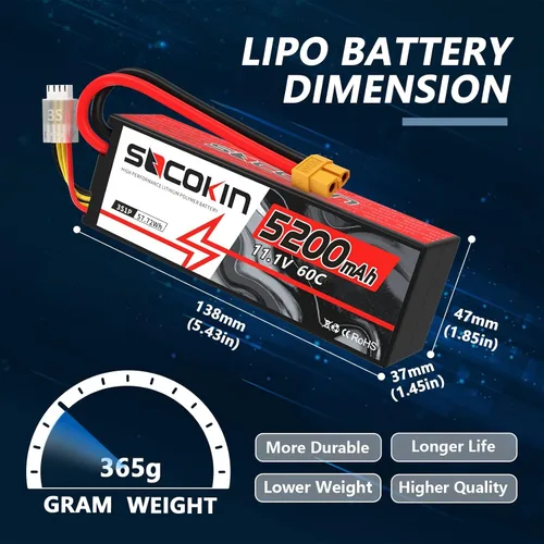 Miniatura 3 de 3S Lipo Batería 11.1V 5200mAh Lipo Batería con conector XT60 Enchufe Estuche Duro 60C para RC Modelo de Coche RC Racing Car Heli Avión Quadcopter