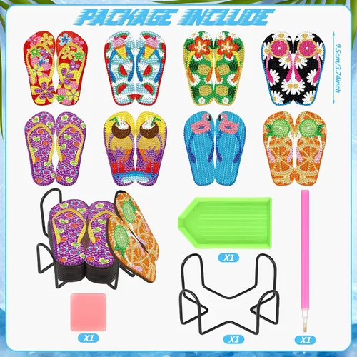Miniatura 3 de Shellwei 8 posavasos de arte de diamantes para verano, Hawaii, tropical, playa, con soporte para manualidades, regalo, fiesta de adultos