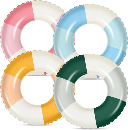Wettarn 4 tubos de piscina con estampados divertidos, flotadores inflables, juguetes de natación, tubos interiores clásicos a rayas para piscina,
