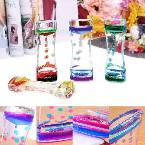 Miniatura 5 de Paquete de 6 burbujas de movimiento líquido para niños y adultos, paquete de 6 grandes burbujas líquidas, serie arcoíris, temporizador, sensorial