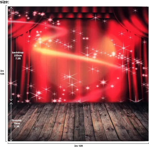 Escenario musical con luces y pisos de madera vintage, fondo de fotografía, fondo de fiesta, pared, cabina de fotos, accesorios de 10 x 10 pies