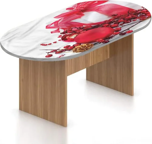 Miniatura 10 de XISUNYA Mantel ovalado ajustable de poliéster elástico para Navidad, mantel ajustable con estampado de árbol de Navidad, se adapta a mesas ovaladas
