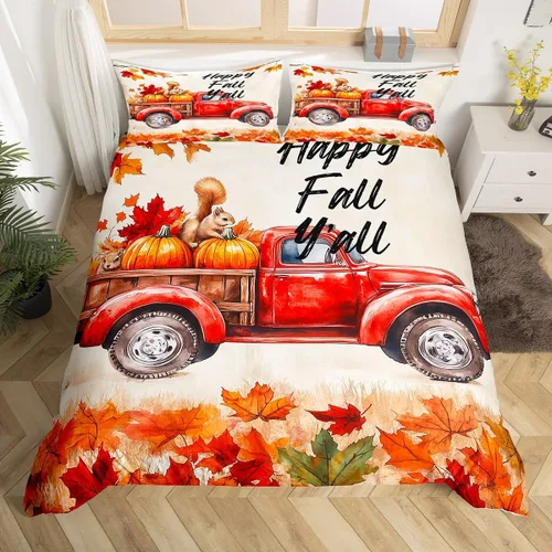 Miniatura 34 de Erosebridal Juego de funda de edredón individual de pavo de Acción de Gracias, juego de ropa de cama de calabaza y hojas de otoño para niños