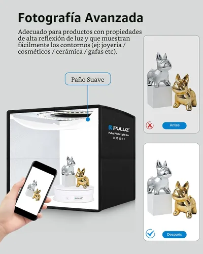 Miniatura 6 de Caja de luz de estudio fotográfico mini de Puluz, kit de tienda de fotos portátil, carpa plegable para fotografía con CRI >95, 104 luces LED y 6