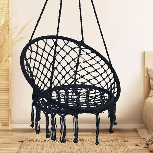Miniatura 12 de Garpans Juego de 2 sillas tipo hamaca de macramé estilo bohemio con borlas, columpio colgante hecho a mano, cuerda de algodón tejida a mano