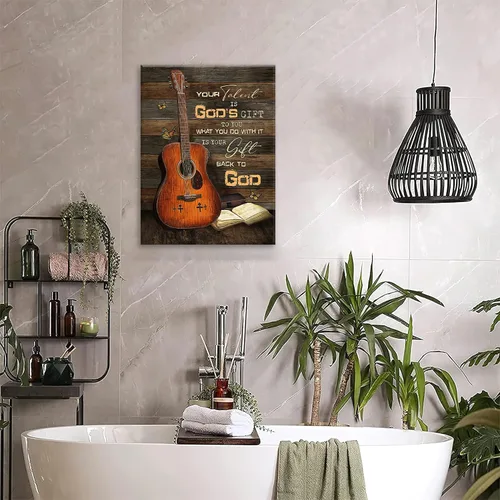 Miniatura 7 de Lienzo de guitarra para pared, diseño vintage y musical, cuadros cristianos para cocina, dormitorio, baño, oficina, retro, impresión musical