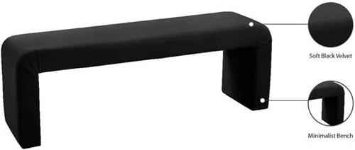 Miniatura 8 de Meridian Furniture Colección minimalista moderna Banco tapizado de terciopelo contemporáneo, 53 pulgadas de ancho x 14.75 pulgadas de profundidad