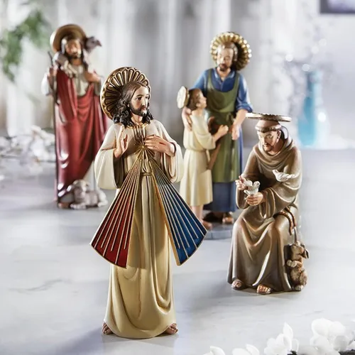 Miniatura 5 de Avalon Gallery Figuras inspiradas en Hummel pintadas a mano, figura católica tallada, 8 pulgadas, Divine Mercy Divina Misericordia