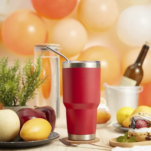 Miniatura 5 de MEWAY Vaso aislado de 30 onzas con tapas y popotes, vaso de café de acero inoxidable con doble vacío, cepillo, taza de café duradera con Mixture