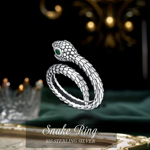 Miniatura 3 de OHAYOO Anillo de plata de ley 925 con diseño de serpiente 3D, ajustable, estilo gótico, estilo punk, retro, personalidad alrededor de serpiente