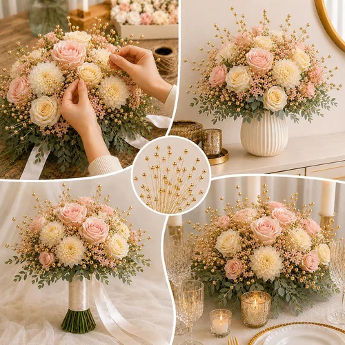 Miniatura 2 de 60 ramos de tallos de perlas, guirnalda de cuentas de 0.157 pulgadas (0.157 in), arreglos florales, arreglos florales, decoración de bodas, fiestas