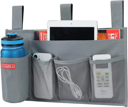Miniatura 8 de Zafit Organizador colgante para mesita de noche, organizador de almacenamiento para revistas, teléfono, control remoto (4 bolsillos, negro)