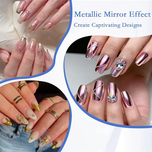 Miniatura 5 de 16 tarros de polvo de uñas cromado, arte de uñas, decoración con purpurina, efecto espejo metálico, holográfico, aurora, perla, sirena, blanco