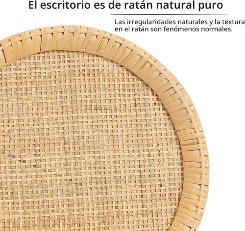 Miniatura 5 de Mesa auxiliar redonda de ratán pequeña para espacios pequeños, mesa auxiliar circular bohemia con patas de madera maciza para sala de estar, mesa