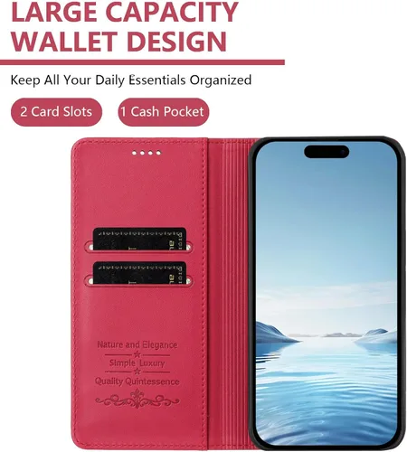 Miniatura 5 de Butterfly Embossed Leather Wallet Flip Case for Motorola Moto E22i 4G, Magnetic Closure, RFID Blocking Cover, Card Holder Red.