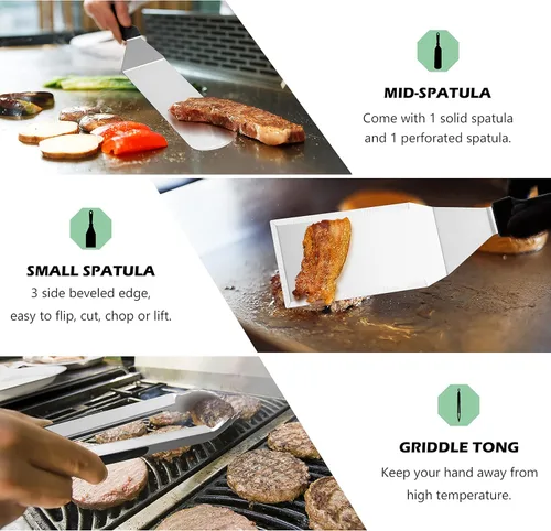 Miniatura 5 de HaSteeL Kit de 18 accesorios para plancha, herramientas Teppanyaki para cocinar a la parrilla de campamento, cúpula de fusión de acero inoxidable