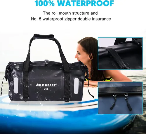 Miniatura 3 de WILD HEART Bolsa de lona impermeable 20L 30L 40L con costuras soldadas correas de hombro, bolsillo de malla para kayak, camping, barco, bicicleta