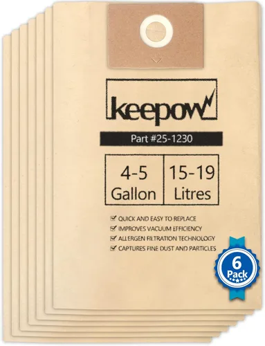 KEEPOW Bolsas para aspiradora Stanley SL18130P SL18130P SL18133 SL18129, paquete de 6 bolsas de filtro desechables, accesorios de repuesto # 25-1230