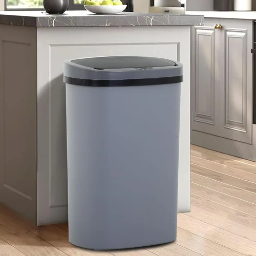Miniatura 8 de Bote de basura de cocina de 13 galones/50 L con tapa, bote de basura con tapa sin contacto, bonito bote de basura automático para baño, cubo de Negro