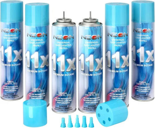 Miniatura 10 de NEON Recambio de combustible de butano, 11 veces ultrarefinado, líquido de encendedor premium de 300ml (10.1 fl oz) con boquilla de metal y 5