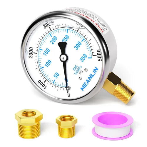 Miniatura 89 de MEANLIN MEASURE - Manómetro de acero inoxidable, relleno de líquido, esfera con cara de 2.5 pulgadas, NPT de 1/4 de pulgada, agua, aceite y gas