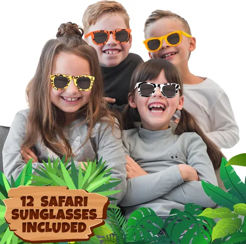 Miniatura 5 de ArtCreativity Paquete de 12 lentes de sol de safari, regalos de fiesta de gafas de sol para niños, estampados de animales surtidos, recuerdos